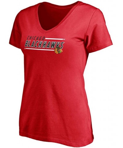 Women's Red Chicago Blackhawks Mascot in Bounds V-Neck T-shirt Red $20.13 Tops