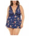 Plus Size Naeva Printed Babydoll with Wide Scallop Lace Details Estate Blue Scattered Ros $22.10 Lingerie