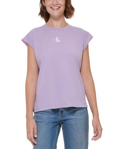 Women's Cotton Cap-Sleeve T-Shirt Purple $12.49 Tops