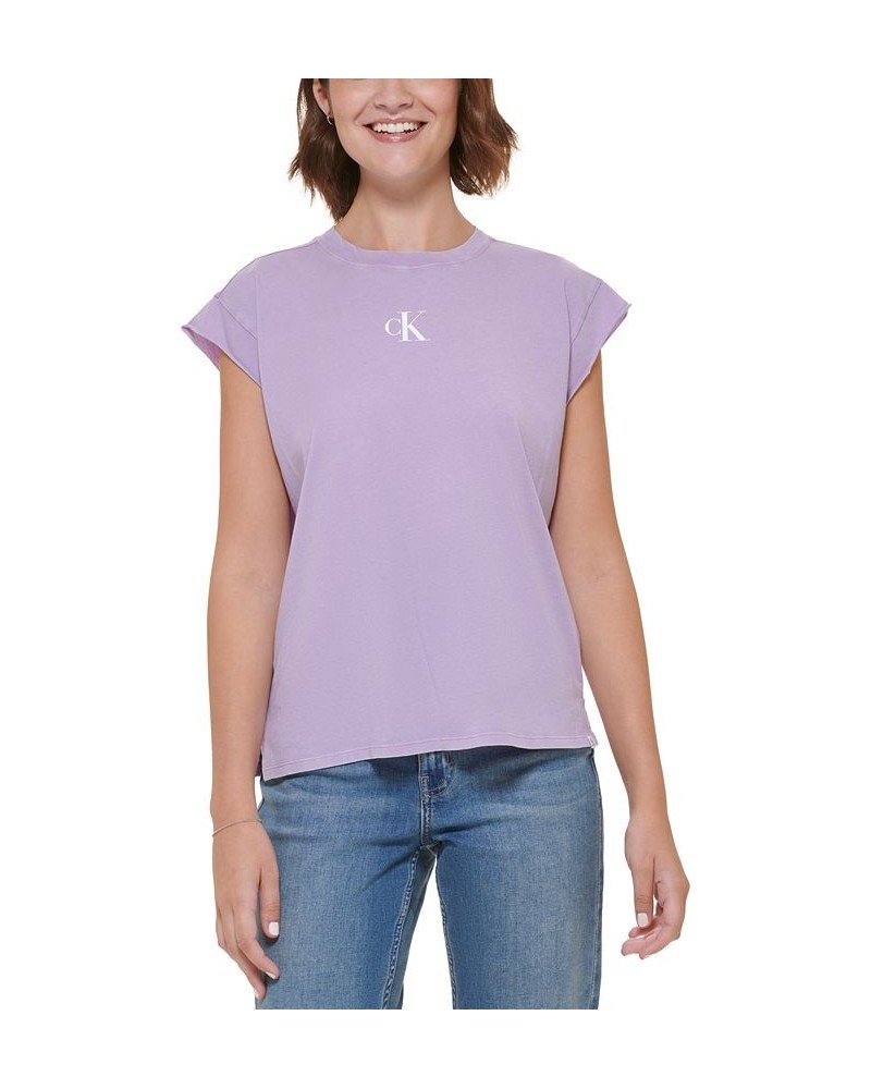 Women's Cotton Cap-Sleeve T-Shirt Purple $12.49 Tops