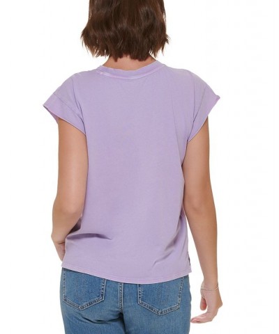 Women's Cotton Cap-Sleeve T-Shirt Purple $12.49 Tops