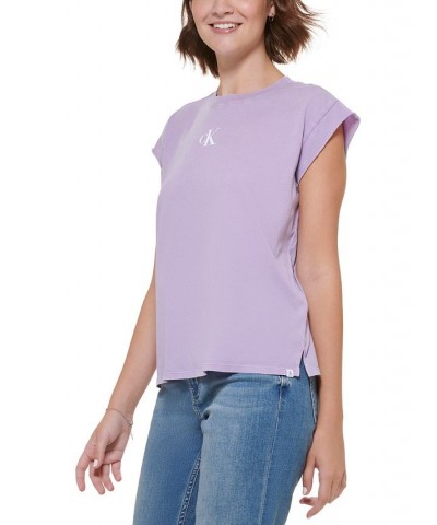 Women's Cotton Cap-Sleeve T-Shirt Purple $12.49 Tops