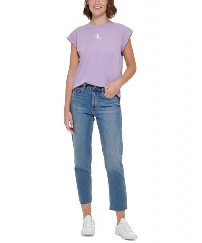 Women's Cotton Cap-Sleeve T-Shirt Purple $12.49 Tops