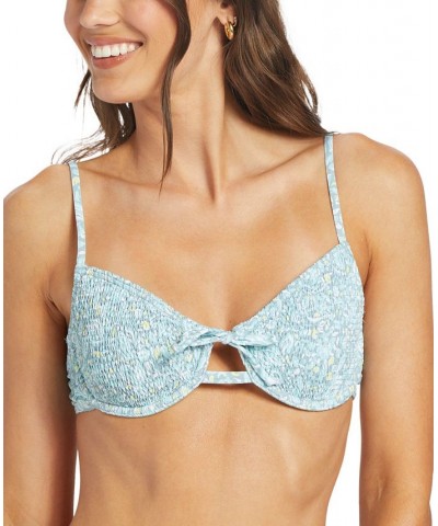 Juniors' Seaside Tropics Underwire Smocked Bikini Top Tourmaline Pretty Paisley $35.00 Swimsuits