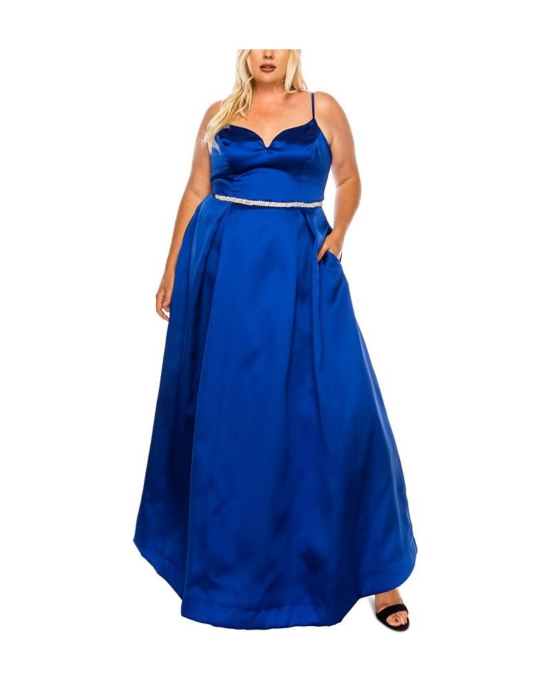 Trendy Plus Size Embellished-Waist Gown Cobalt/cry $55.65 Dresses