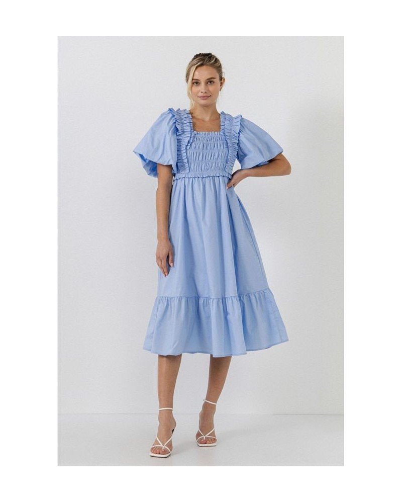 Women's Puff-Sleeved Midi Dress Blue $35.20 Dresses