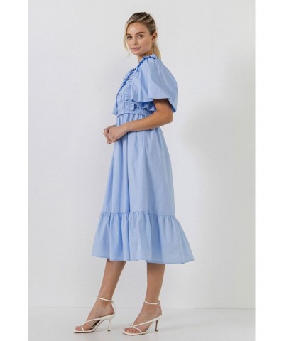 Women's Puff-Sleeved Midi Dress Blue $35.20 Dresses