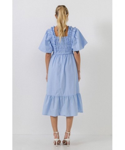 Women's Puff-Sleeved Midi Dress Blue $35.20 Dresses