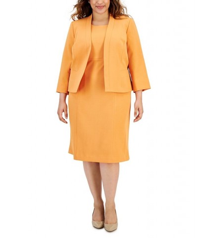 Plus Size Crepe Open Front Jacket and Crewneck Sheath Dress Suit Orange $149.60 Suits