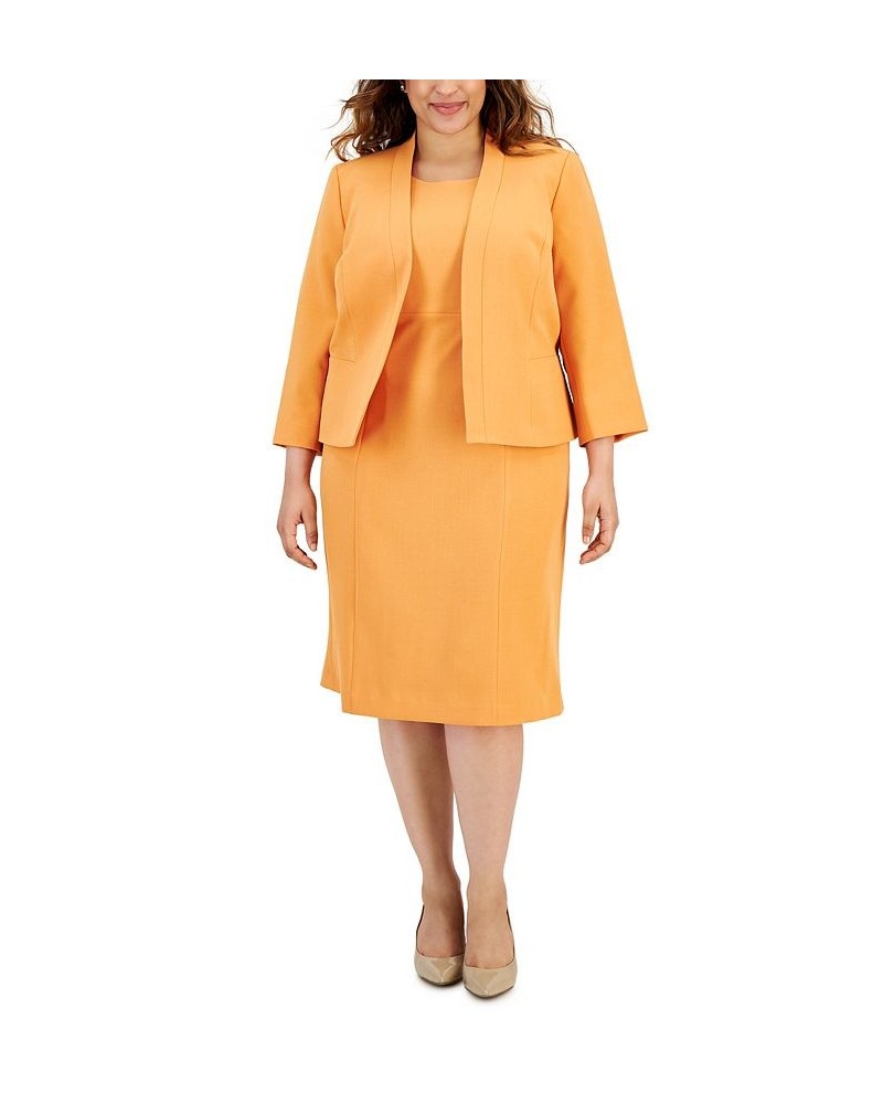 Plus Size Crepe Open Front Jacket and Crewneck Sheath Dress Suit Orange $149.60 Suits