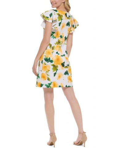 Petite Floral-Print Sheath Dress Yellow White $43.56 Dresses