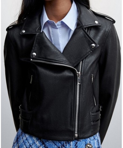 Women's Faux-Leather Biker Jacket Black $55.90 Jackets