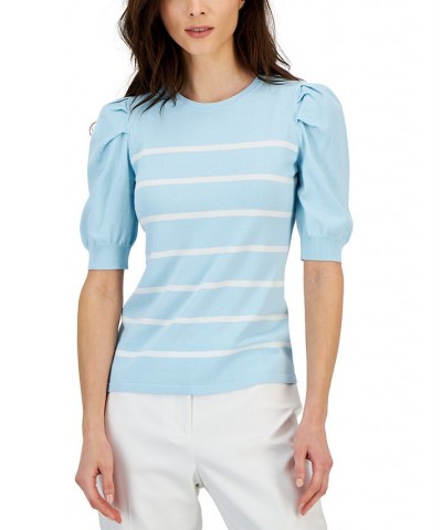 Women's Striped Puff-Sleeve Top Ocean Sky/bright White $31.85 Tops