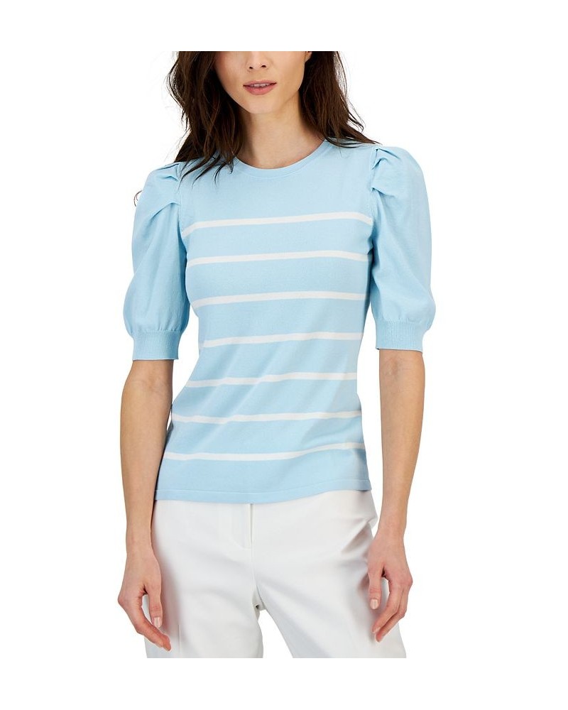 Women's Striped Puff-Sleeve Top Ocean Sky/bright White $31.85 Tops