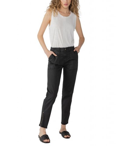 Women's Solid Peace Maker Frayed-Cuff Ankle Pants Black $30.35 Pants