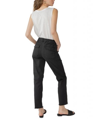 Women's Solid Peace Maker Frayed-Cuff Ankle Pants Black $30.35 Pants