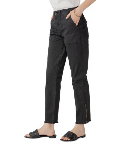 Women's Solid Peace Maker Frayed-Cuff Ankle Pants Black $30.35 Pants