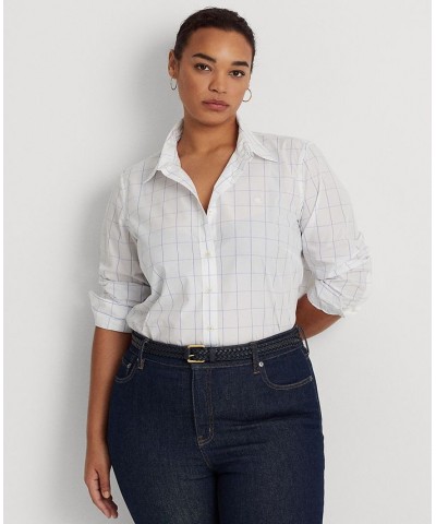 Plus Size Cotton Buttoned Top White/blue $47.09 Tops