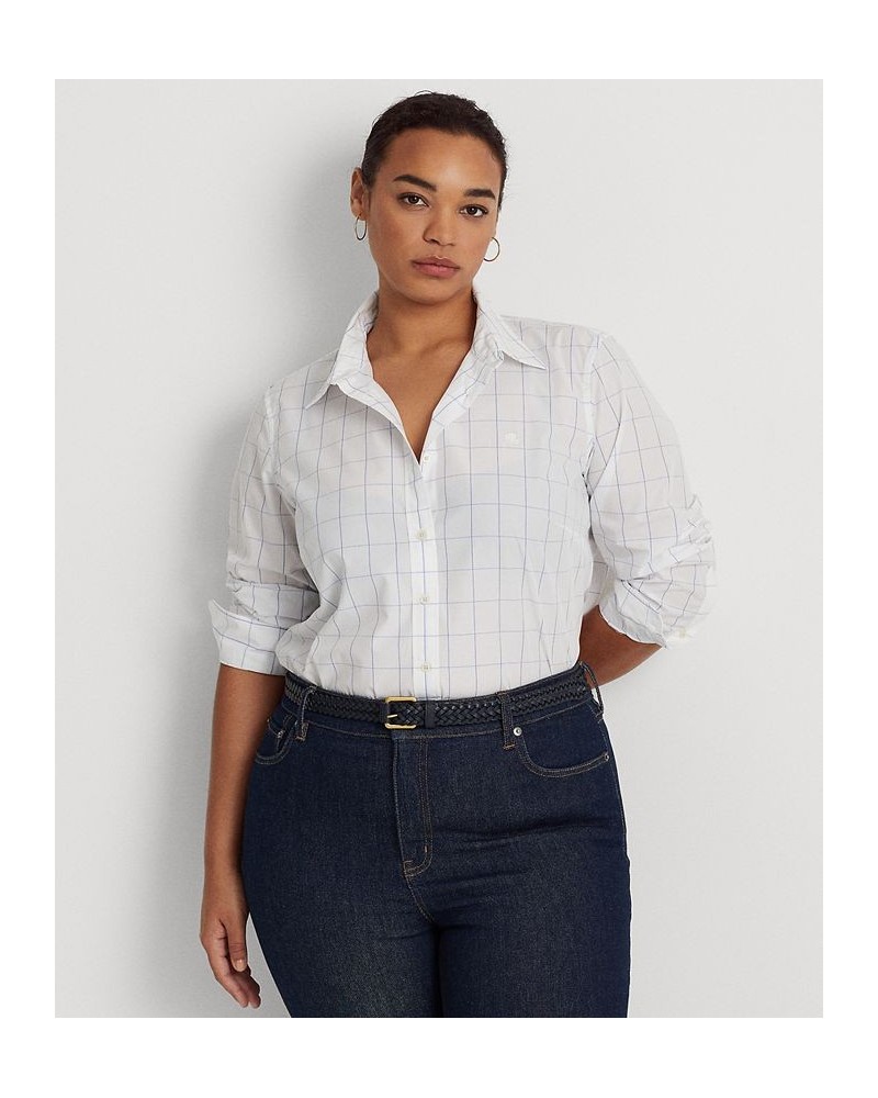 Plus Size Cotton Buttoned Top White/blue $47.09 Tops