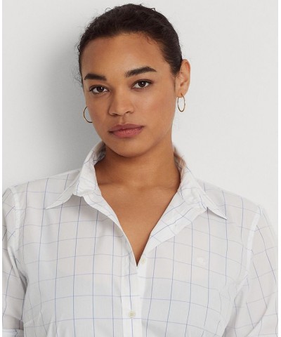 Plus Size Cotton Buttoned Top White/blue $47.09 Tops