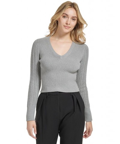 Women's X-Fit Cropped V-Neck Long Sleeve Sweater Tin $29.85 Sweaters