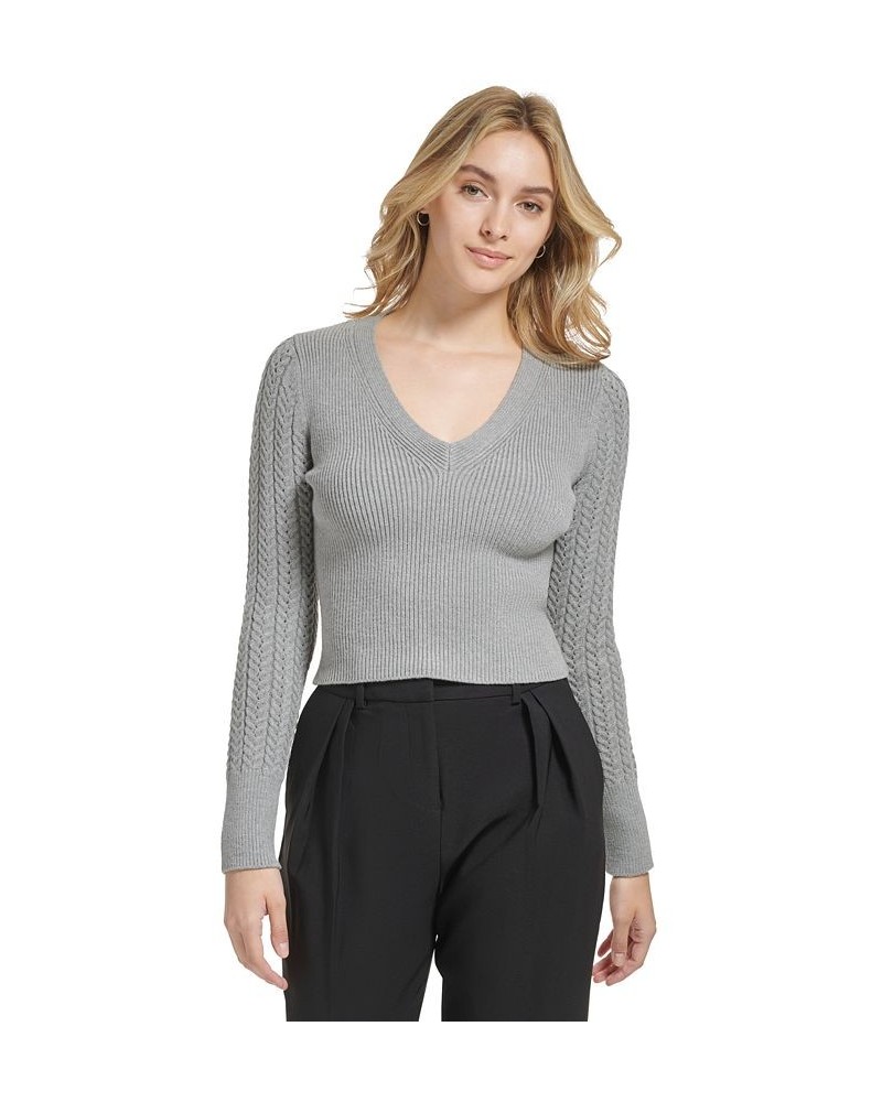 Women's X-Fit Cropped V-Neck Long Sleeve Sweater Tin $29.85 Sweaters