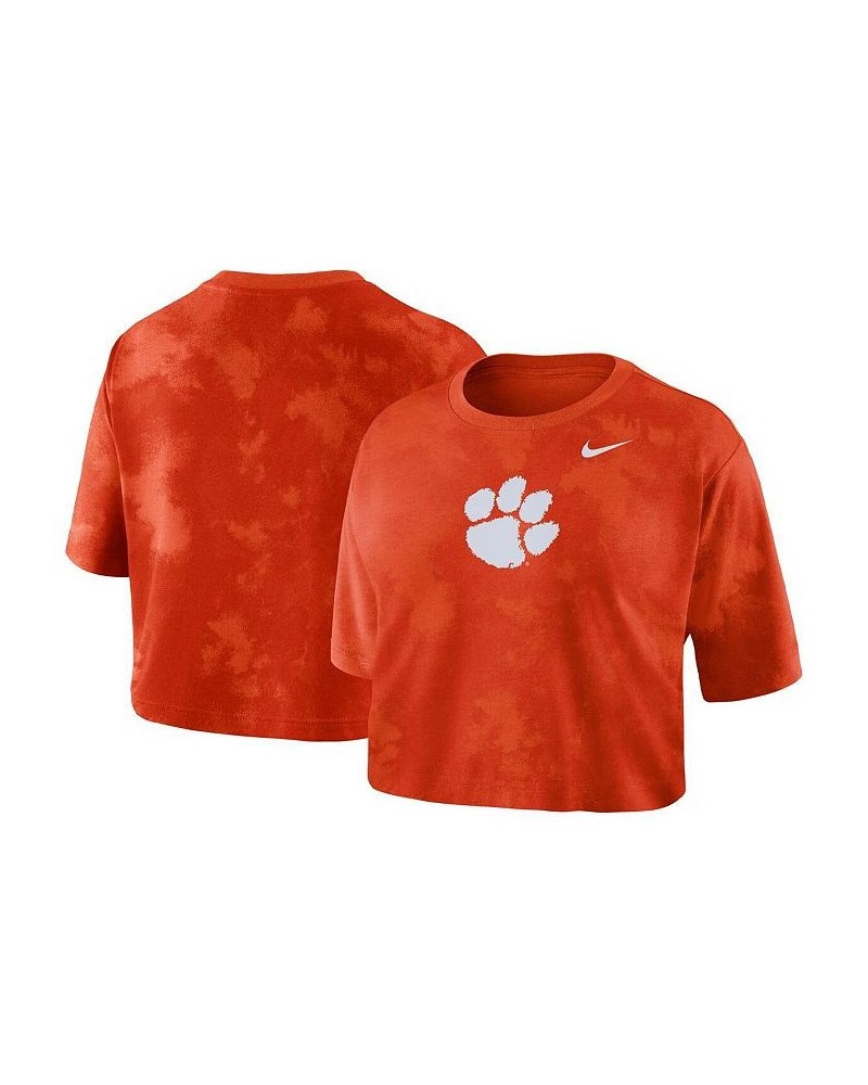 Women's Orange Clemson Tigers Tie-Dye Cropped T-shirt Orange $22.05 Tops