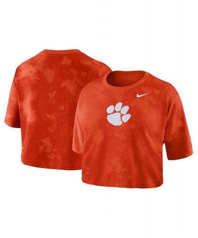 Women's Orange Clemson Tigers Tie-Dye Cropped T-shirt Orange $22.05 Tops