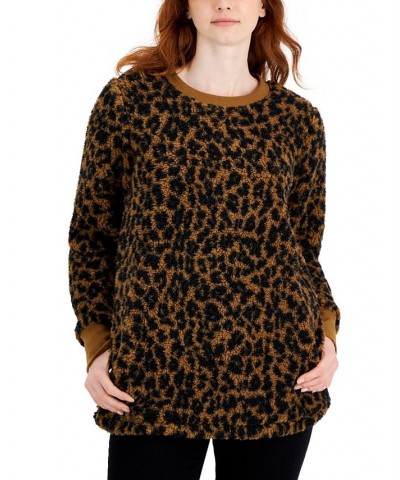 Women's Printed Crewneck Fleece Tunic Brown $9.53 Sweatshirts