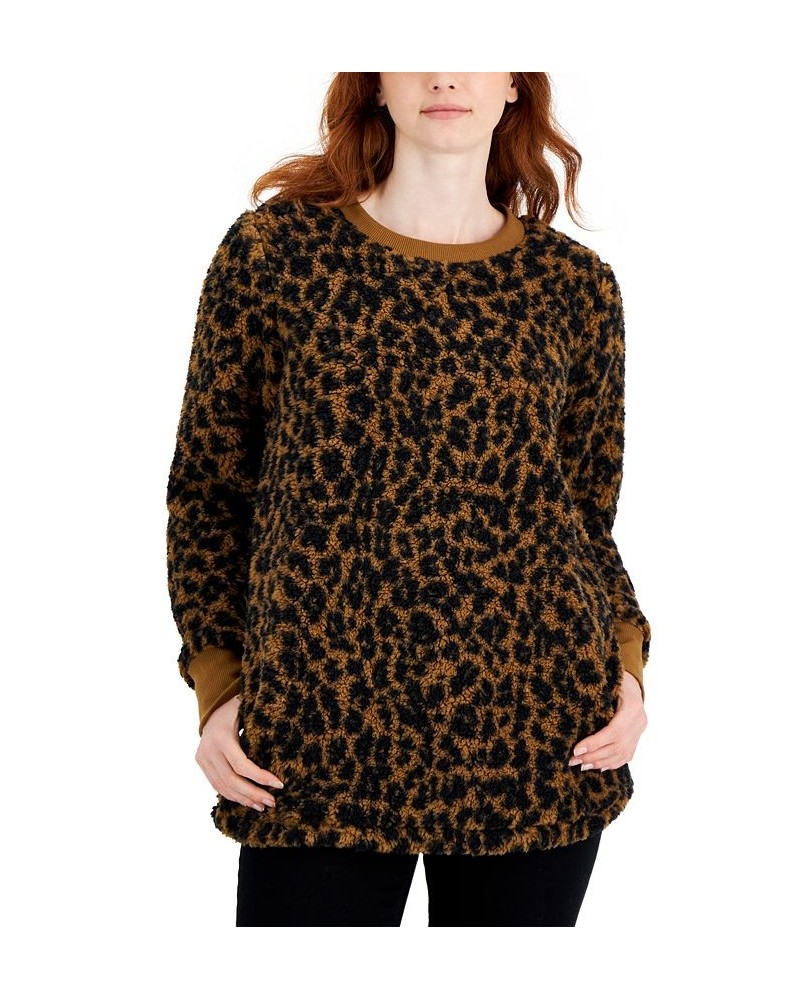 Women's Printed Crewneck Fleece Tunic Brown $9.53 Sweatshirts