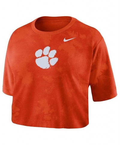 Women's Orange Clemson Tigers Tie-Dye Cropped T-shirt Orange $22.05 Tops