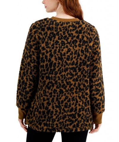 Women's Printed Crewneck Fleece Tunic Brown $9.53 Sweatshirts