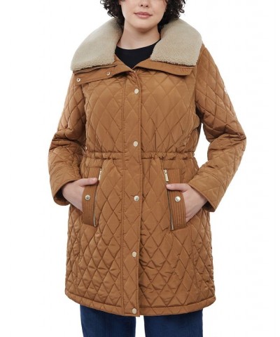 Women's Plus Size Hooded Faux-Fur-Collar Quilted Coat Tan/Beige $98.40 Coats