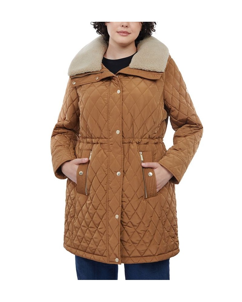 Women's Plus Size Hooded Faux-Fur-Collar Quilted Coat Tan/Beige $98.40 Coats