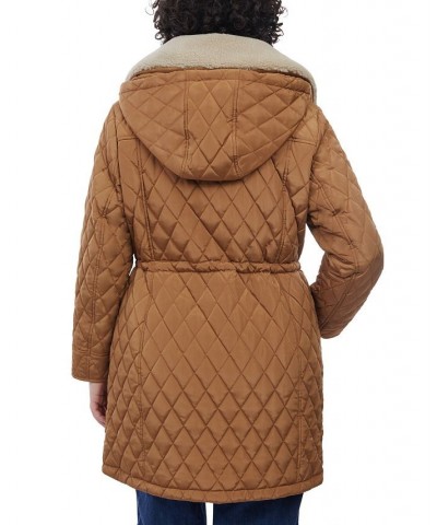 Women's Plus Size Hooded Faux-Fur-Collar Quilted Coat Tan/Beige $98.40 Coats