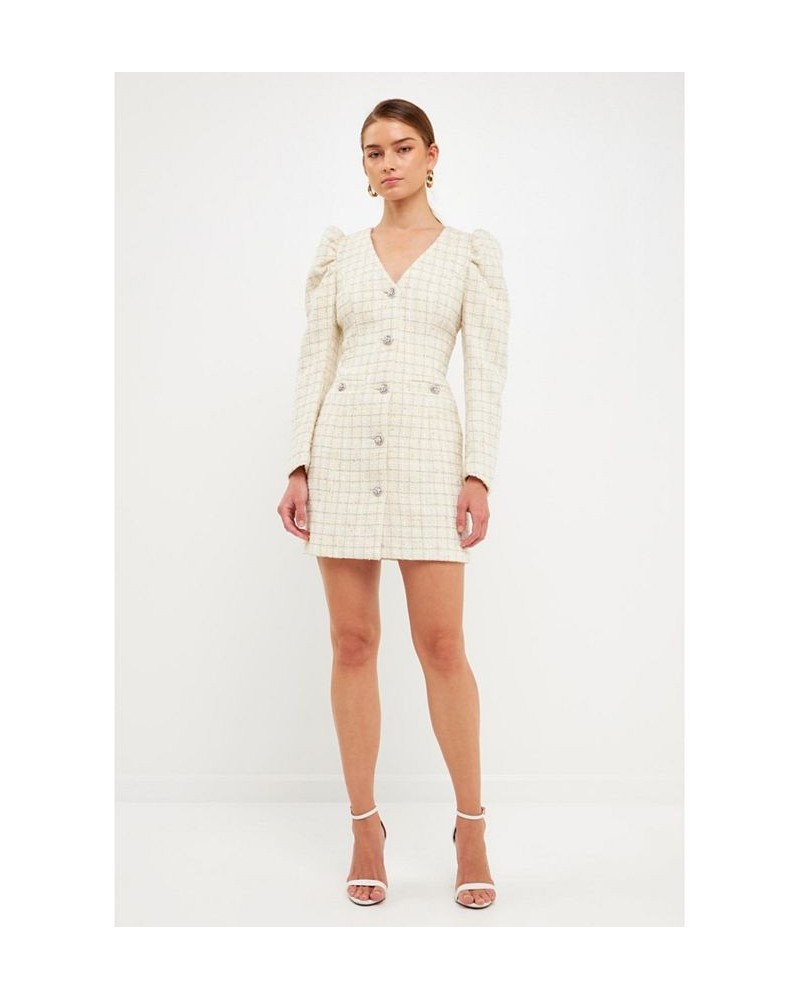 Women's Long-Sleeved Tweed Mini Dress Ivory $163.80 Dresses