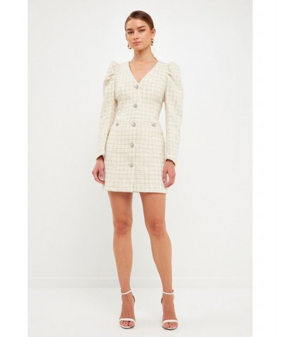 Women's Long-Sleeved Tweed Mini Dress Ivory $163.80 Dresses