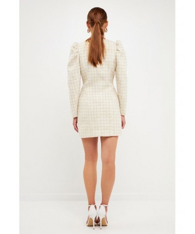 Women's Long-Sleeved Tweed Mini Dress Ivory $163.80 Dresses