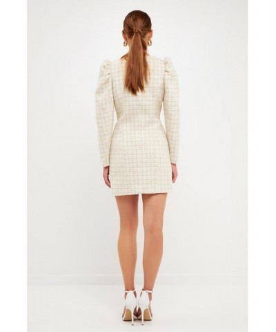 Women's Long-Sleeved Tweed Mini Dress Ivory $163.80 Dresses