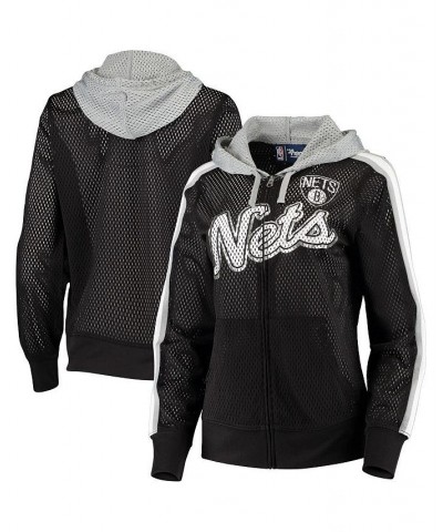 Women's Black Gray Brooklyn Nets Top of the Key Foil Mesh Full-Zip Hoodie Black, Gray $33.75 Sweatshirts