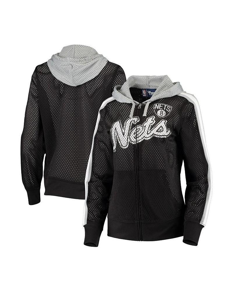 Women's Black Gray Brooklyn Nets Top of the Key Foil Mesh Full-Zip Hoodie Black, Gray $33.75 Sweatshirts