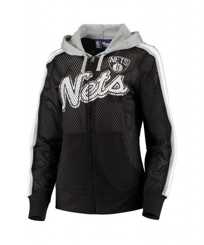 Women's Black Gray Brooklyn Nets Top of the Key Foil Mesh Full-Zip Hoodie Black, Gray $33.75 Sweatshirts