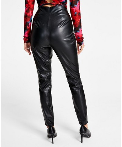 Women's Slit-Hem Faux-Leather Pull-On Pants Deep Black $23.03 Pants