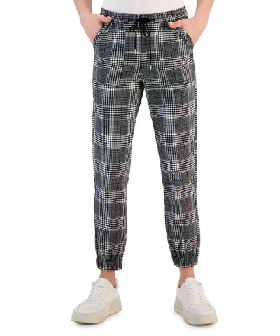 Women's Elastic-Cuff Pull-On Denim Jogger Pants Black White Plaid $14.79 Pants