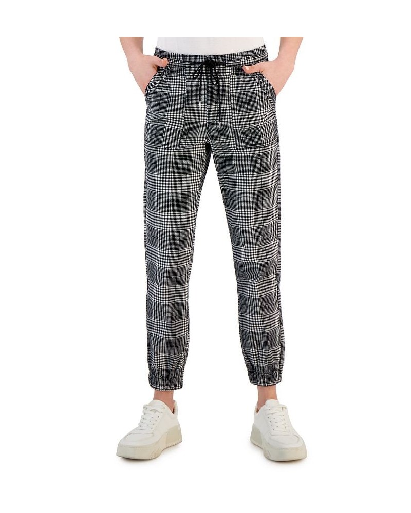 Women's Elastic-Cuff Pull-On Denim Jogger Pants Black White Plaid $14.79 Pants