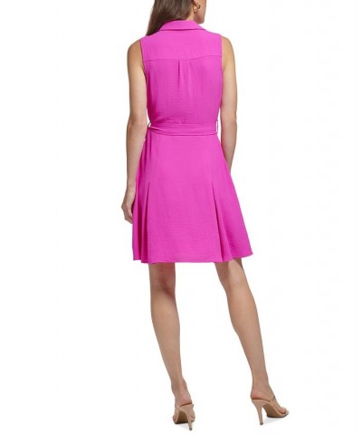 Women's Belted Fit & Flare Shirtdress Raspberry $60.48 Dresses