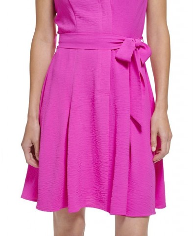 Women's Belted Fit & Flare Shirtdress Raspberry $60.48 Dresses