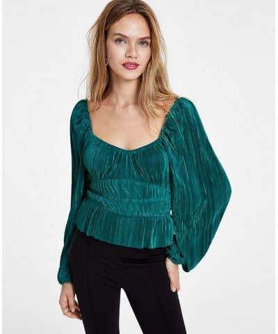 Women's Ziva Pleated Balloon-Sleeve Top Green $20.11 Tops