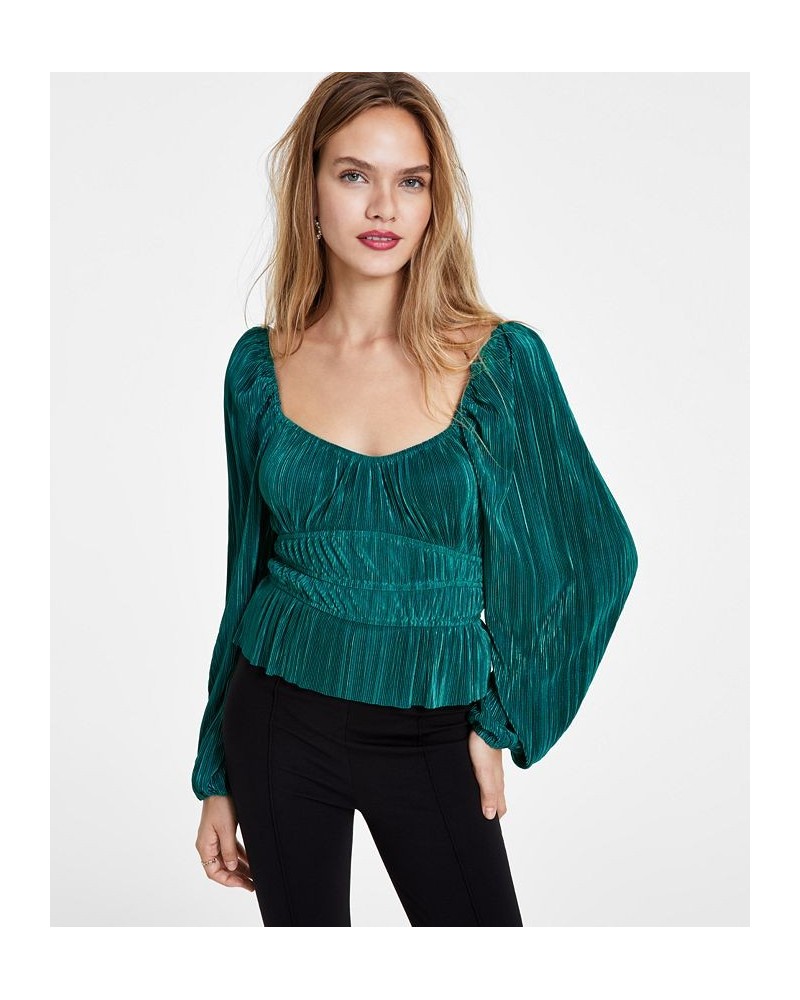 Women's Ziva Pleated Balloon-Sleeve Top Green $20.11 Tops