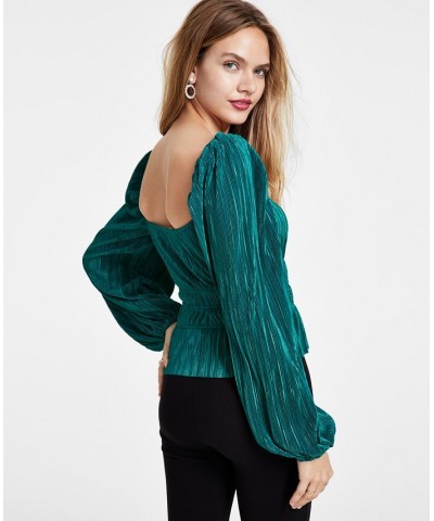 Women's Ziva Pleated Balloon-Sleeve Top Green $20.11 Tops